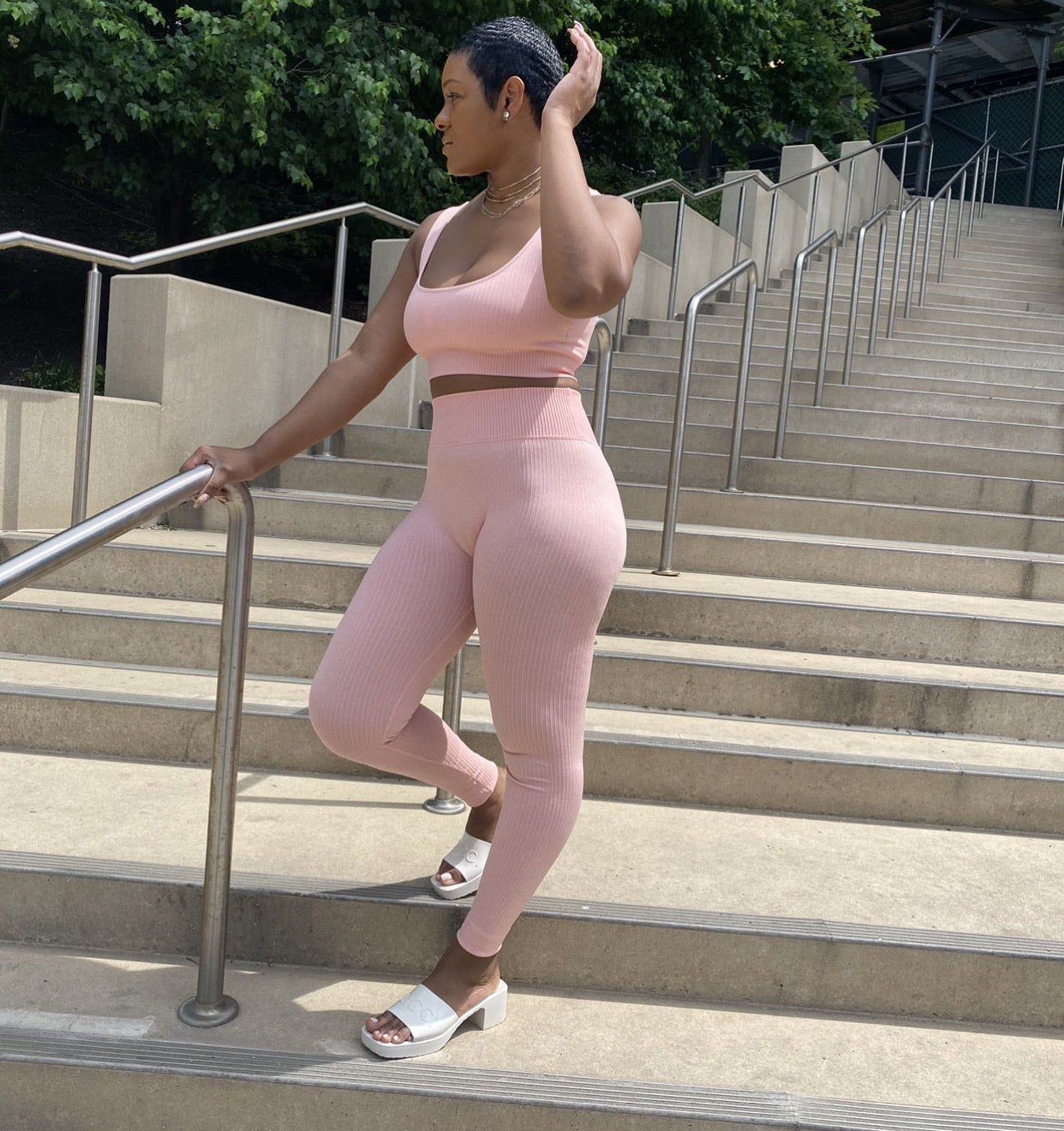 Peaches| Two Piece Cropped Activewear Set