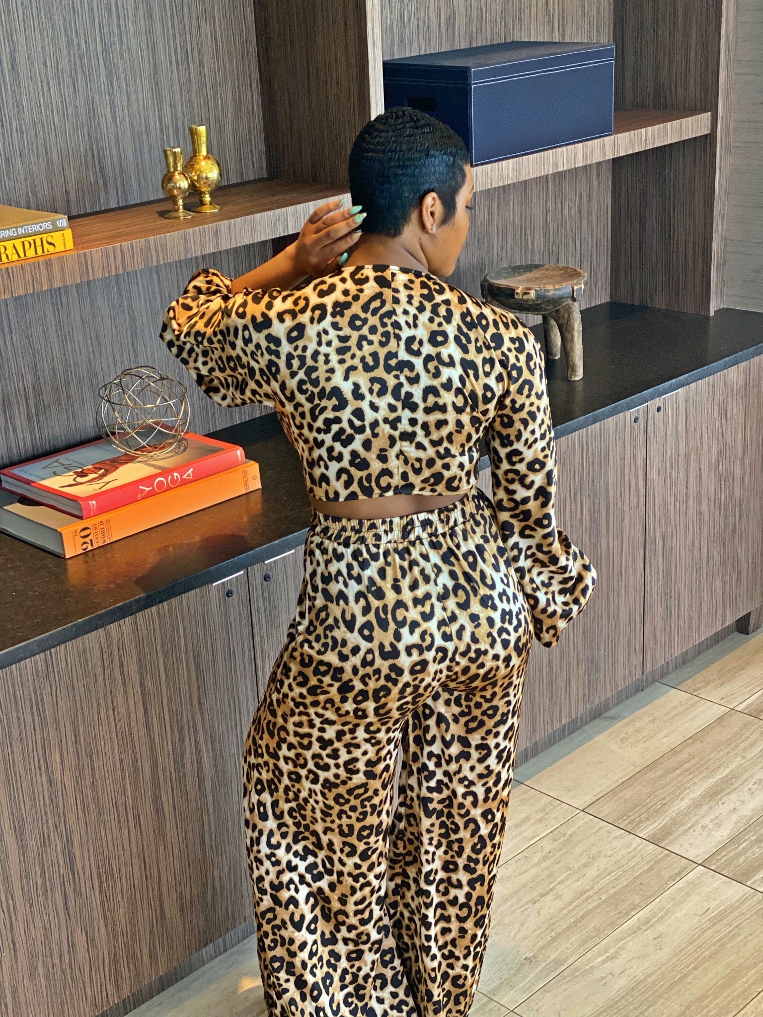 Keylia J . - Two Piece Leopard Cropped Top and Pants Set
