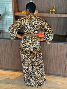 Keylia J . - Two Piece Leopard Cropped Top and Pants Set