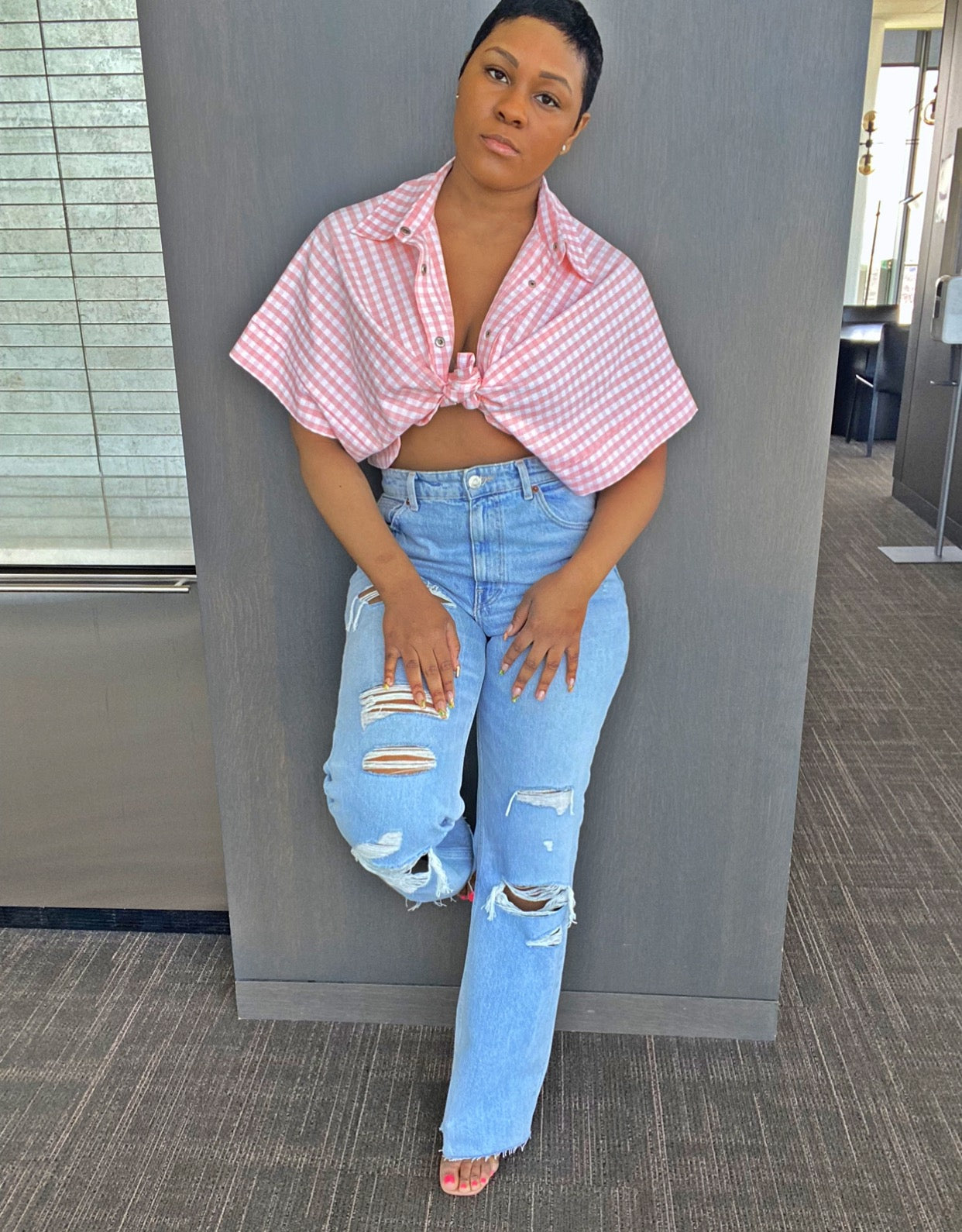 Easter Pink- Plaid Cropped Top