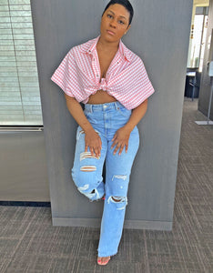 Easter Pink- Plaid Cropped Top