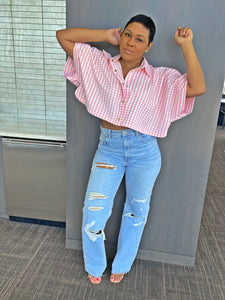Easter Pink- Plaid Cropped Top